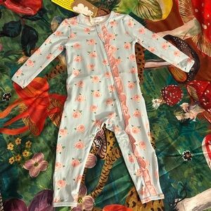 NWT Angel Dear Pink & Blue Peite Rose Ruffle Zip Pajamas Size 6-12